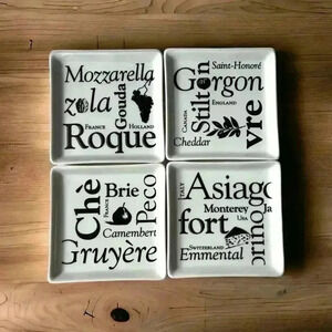 BIA Savoir Faire Set of  4 Square Porcelain Cheese Plates 11.5 cms